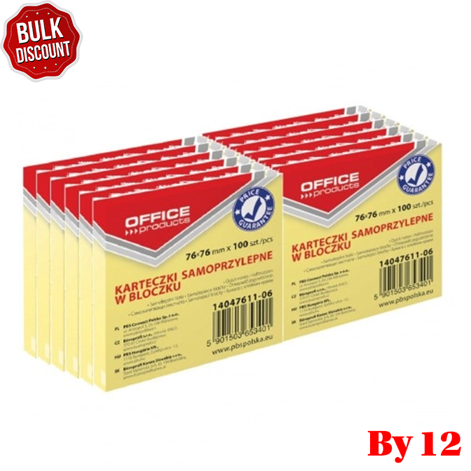 BULK DISCOUNT: Pack of 12 Yellow Pastel Sticky Note Blocks - (Office)